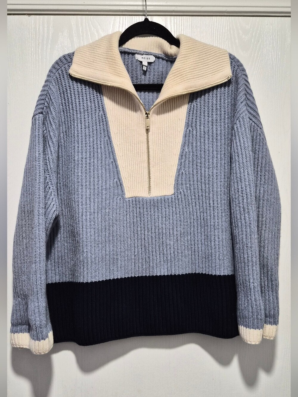 Reiss Jackie Half Zip Color Block Wool Blend Sweater Size Large - Picture 7 of 10